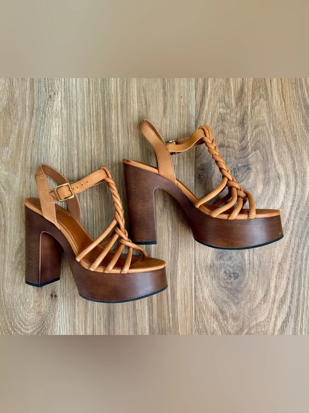 Vince Camuto Tan Braided Platform Block Heel Sandals Size 6.5